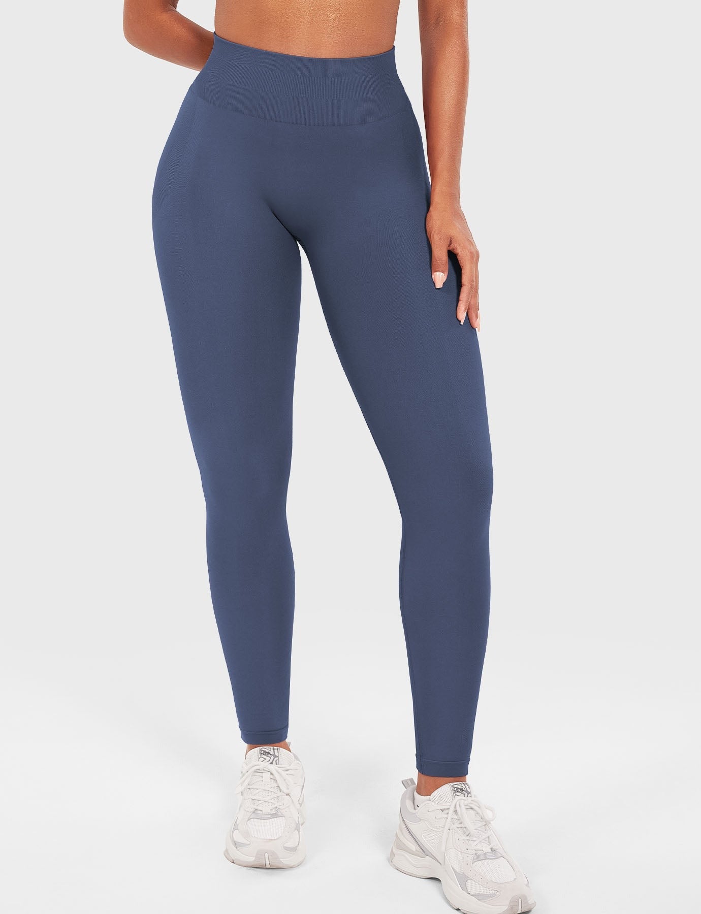 Seamless High-Waist Blue Grey Leggings – Comfort, Support & Style